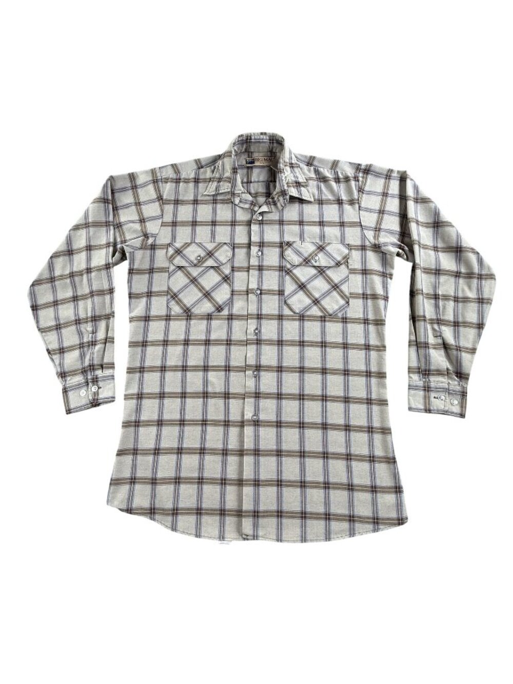 Vintage Big Mac Shirt Mens MT Beige Plaid Long Sleeve Button Up Workwear 90s